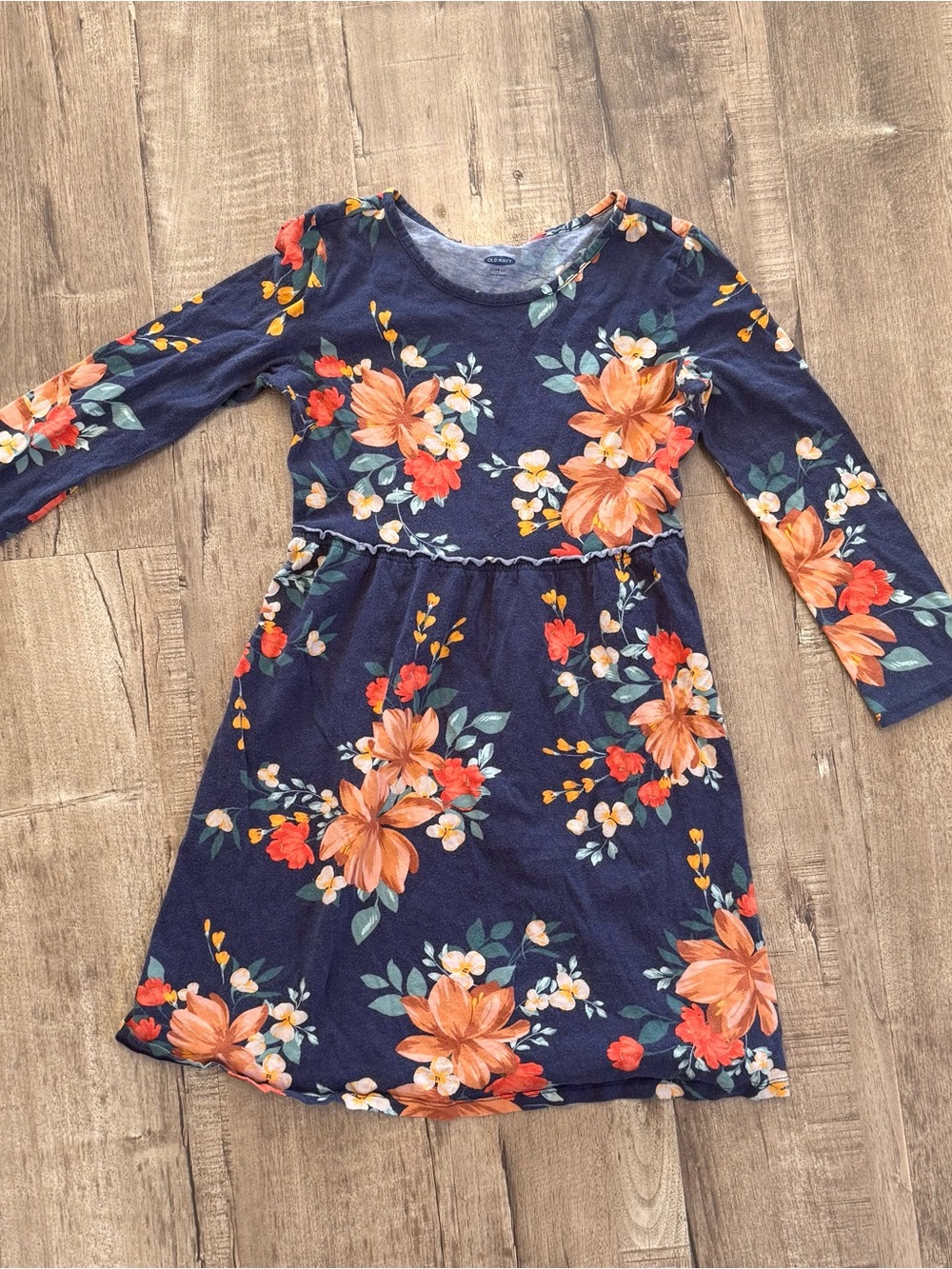 Old Navy Navy Floral Long-Sleeve Dress with Orange Blooms